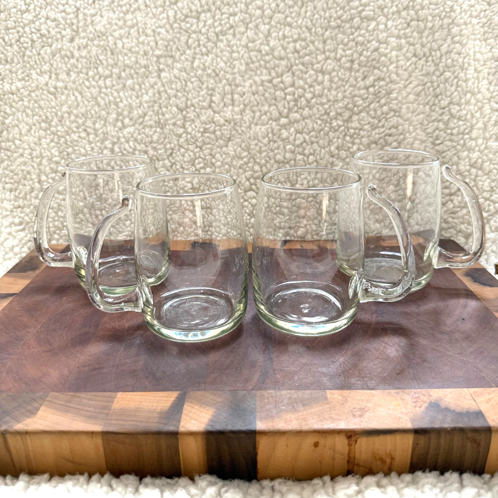 EUC Set Of 4 Vintage Libbey Glass Tempo Clear Tankard Handled Mug Glasses‎